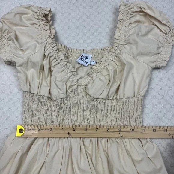 Princess Polly Mini Dress Womens 4 Cream Smocked Tiered Puff Sleeve Cottagecore - Picture 7 of 8